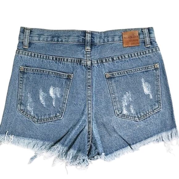 NWT POL Women's High Rise Destructed Frayed Hem Denim Shorts - Picture 7 of 9